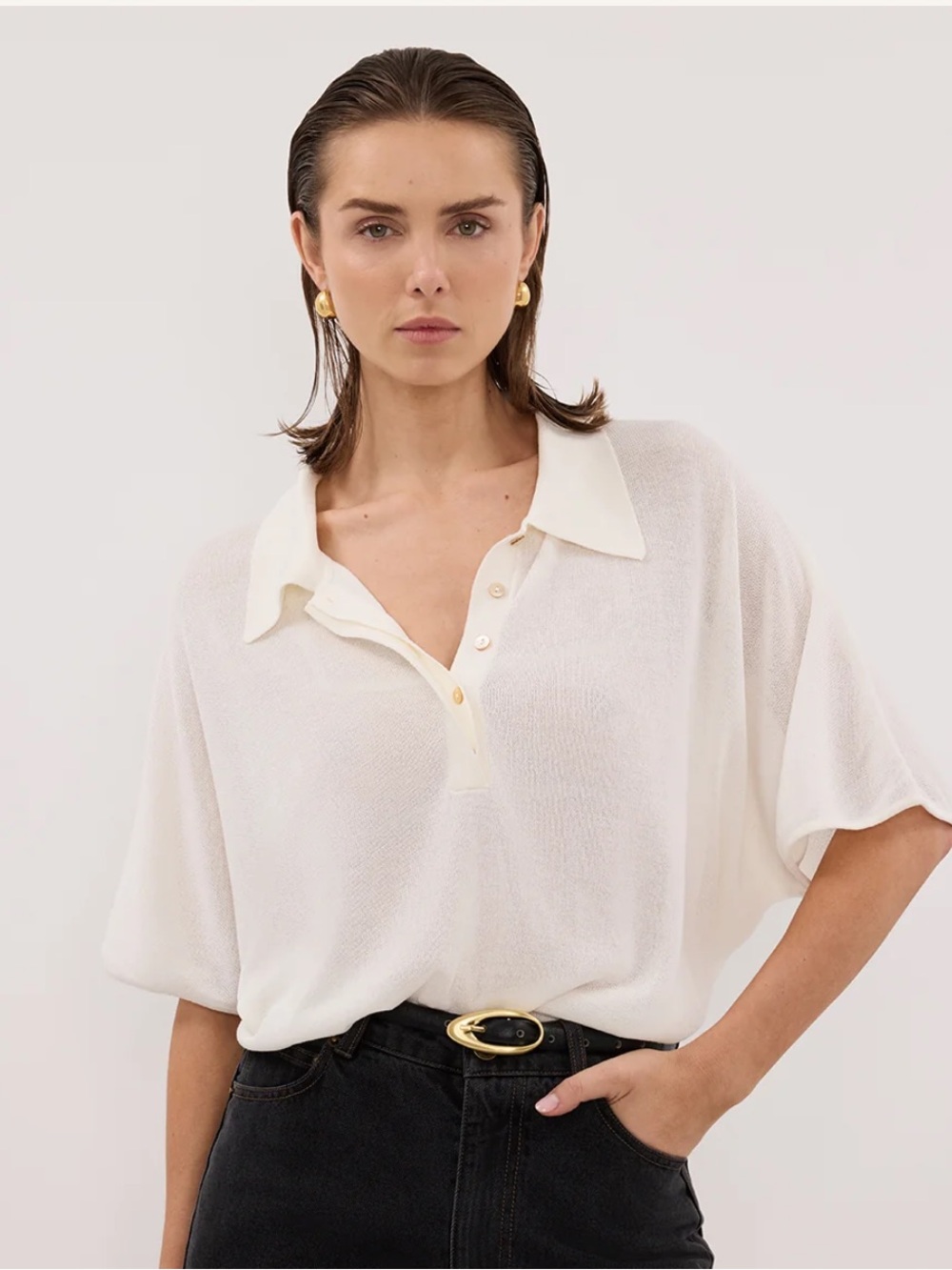 DISSH Eli Cream Polo Knit Top - M